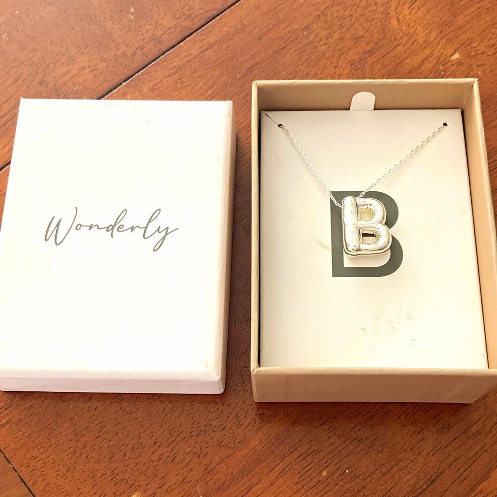 Wonderly Silver Tone Letter B Alphabet Pendant Necklace Cable Chain